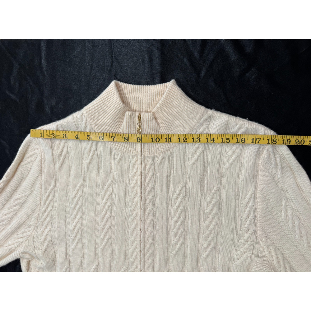 St. John Sport 100% Cashmere Sweater Cardigan Ivory Full Zip Cable Knit Sz XL - Picture 13 of 15